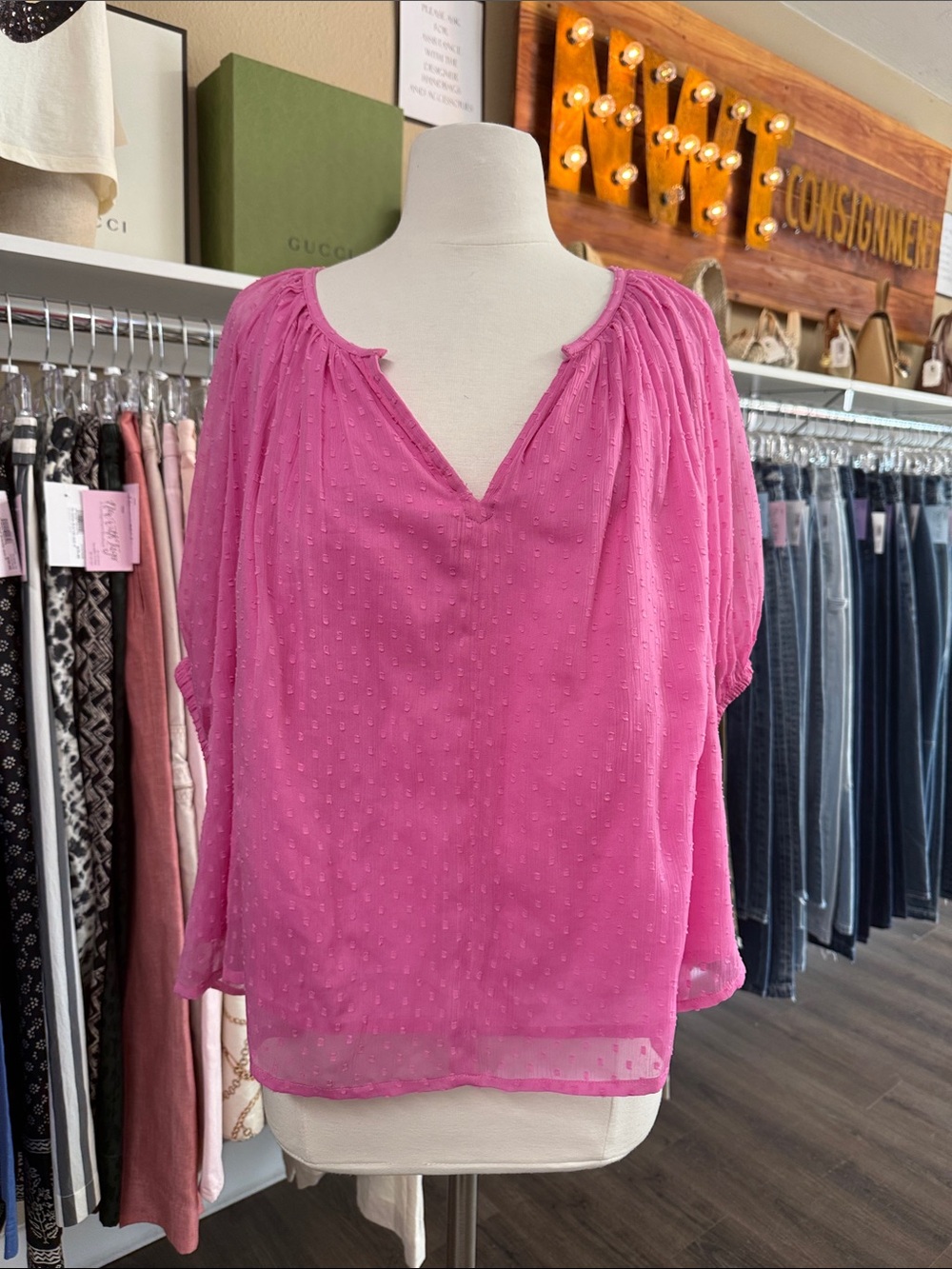 Roller Rabbit Pink Swiss Dot Short Sleeve Blouse Size Large